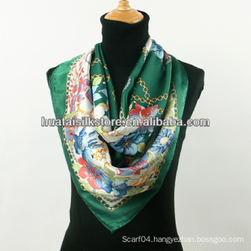 silk scarf wholesale china flower green scarf uk 90x90cm